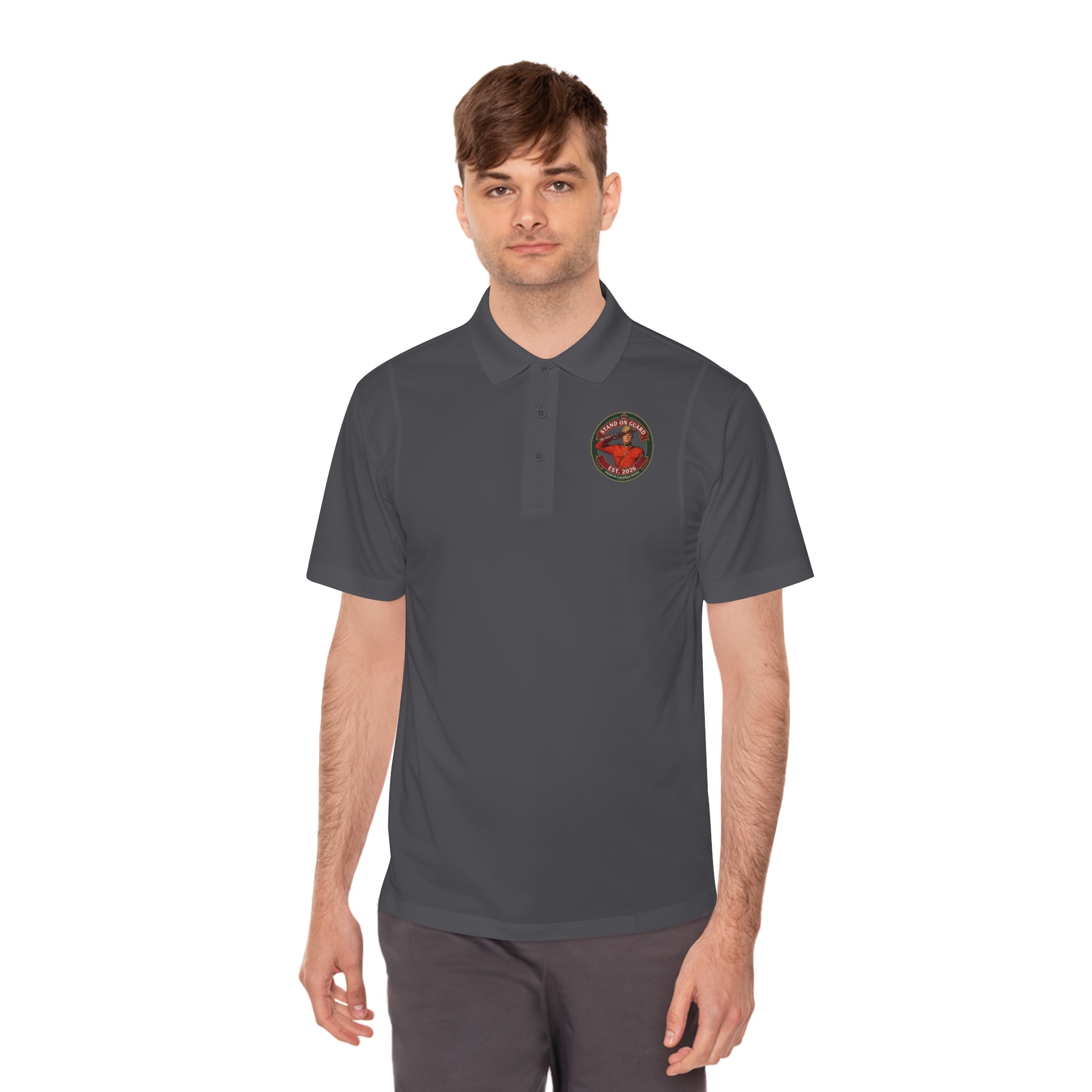 'Stand on Guard' Crest Polo — Men's Sport Performance Shirt