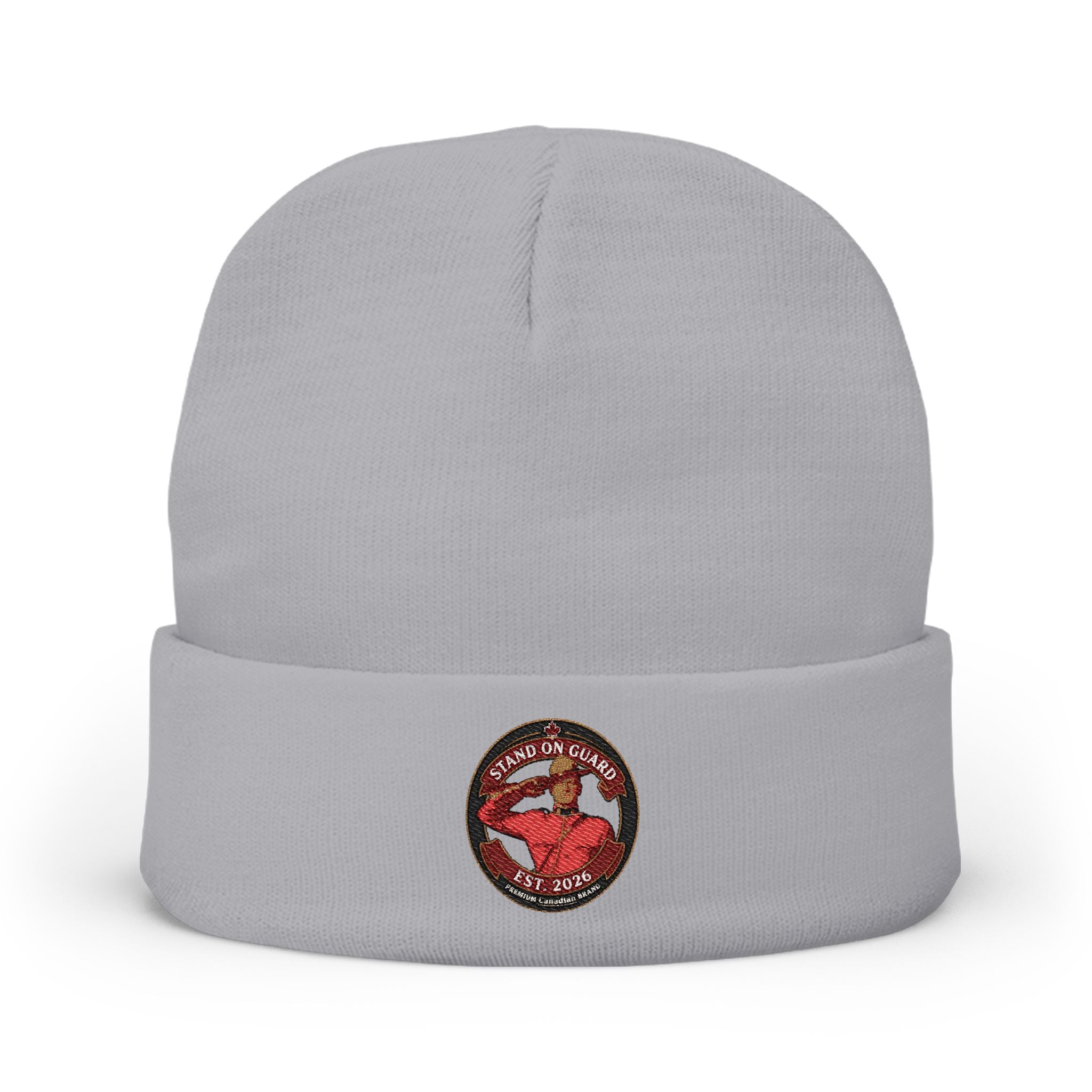 Embroidered 'Stand on Guard' Knit Beanie — Signature Patch Winter Hat