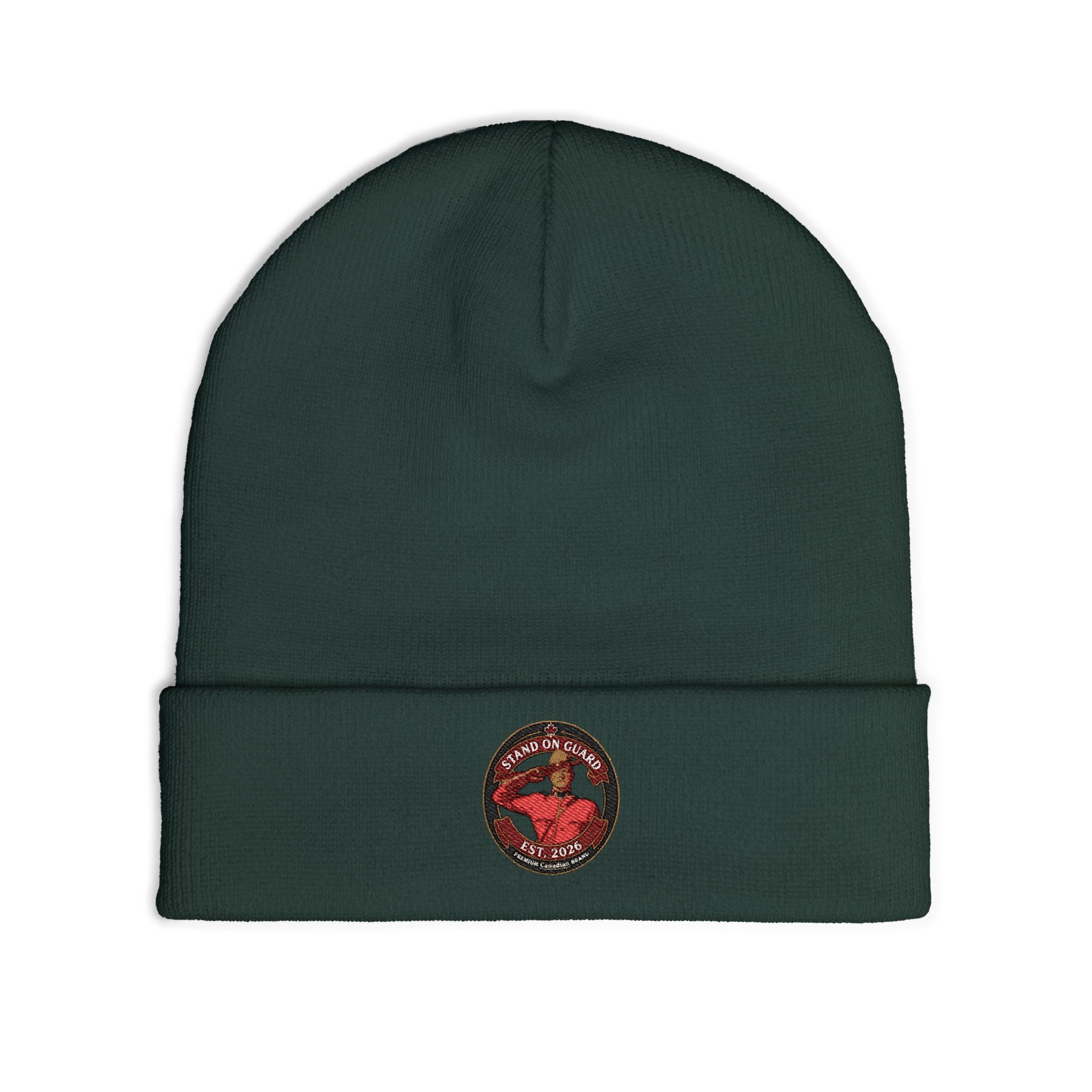 Embroidered 'Stand on Guard' Knit Beanie — Signature Patch Winter Hat