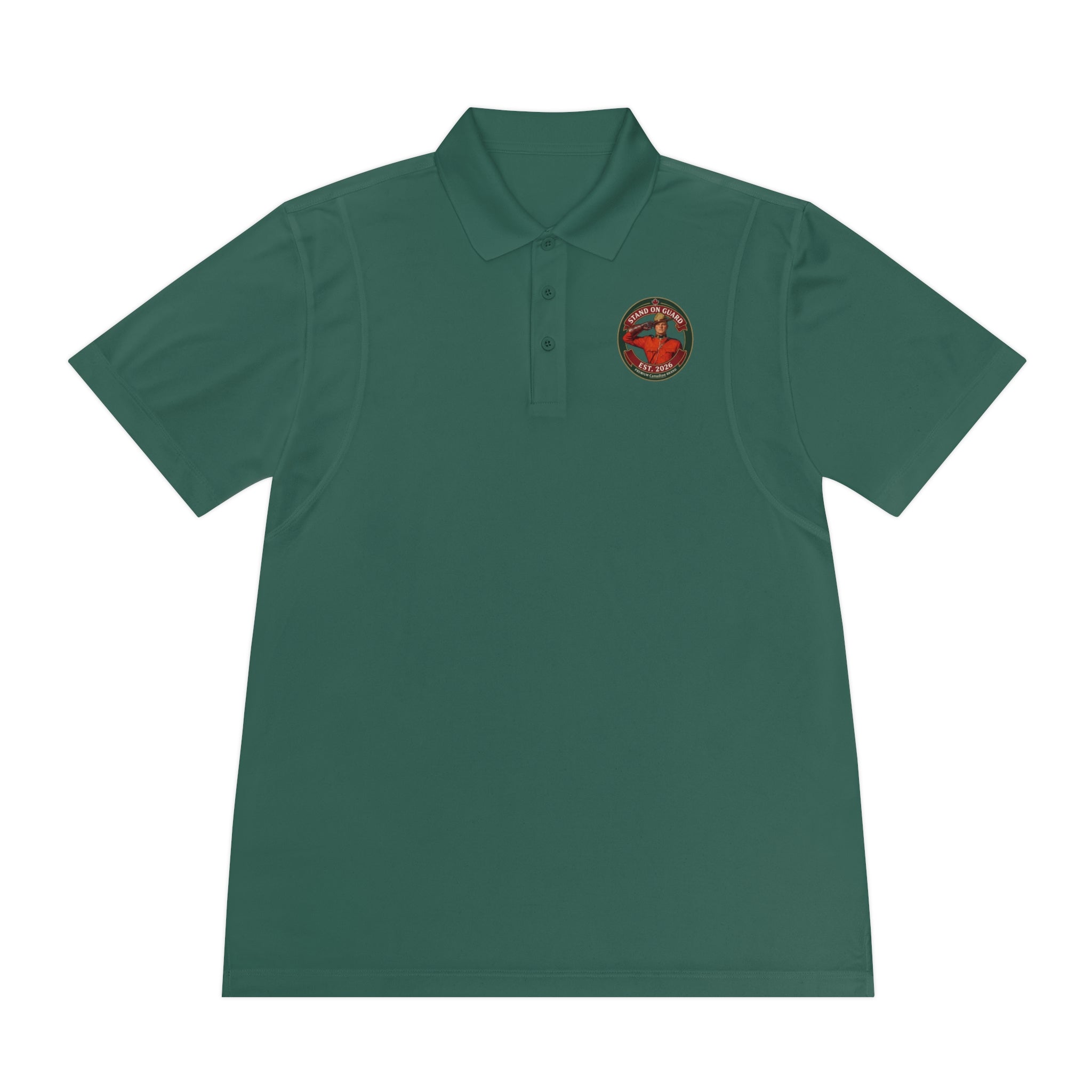 'Stand on Guard' Crest Polo — Men's Sport Performance Shirt