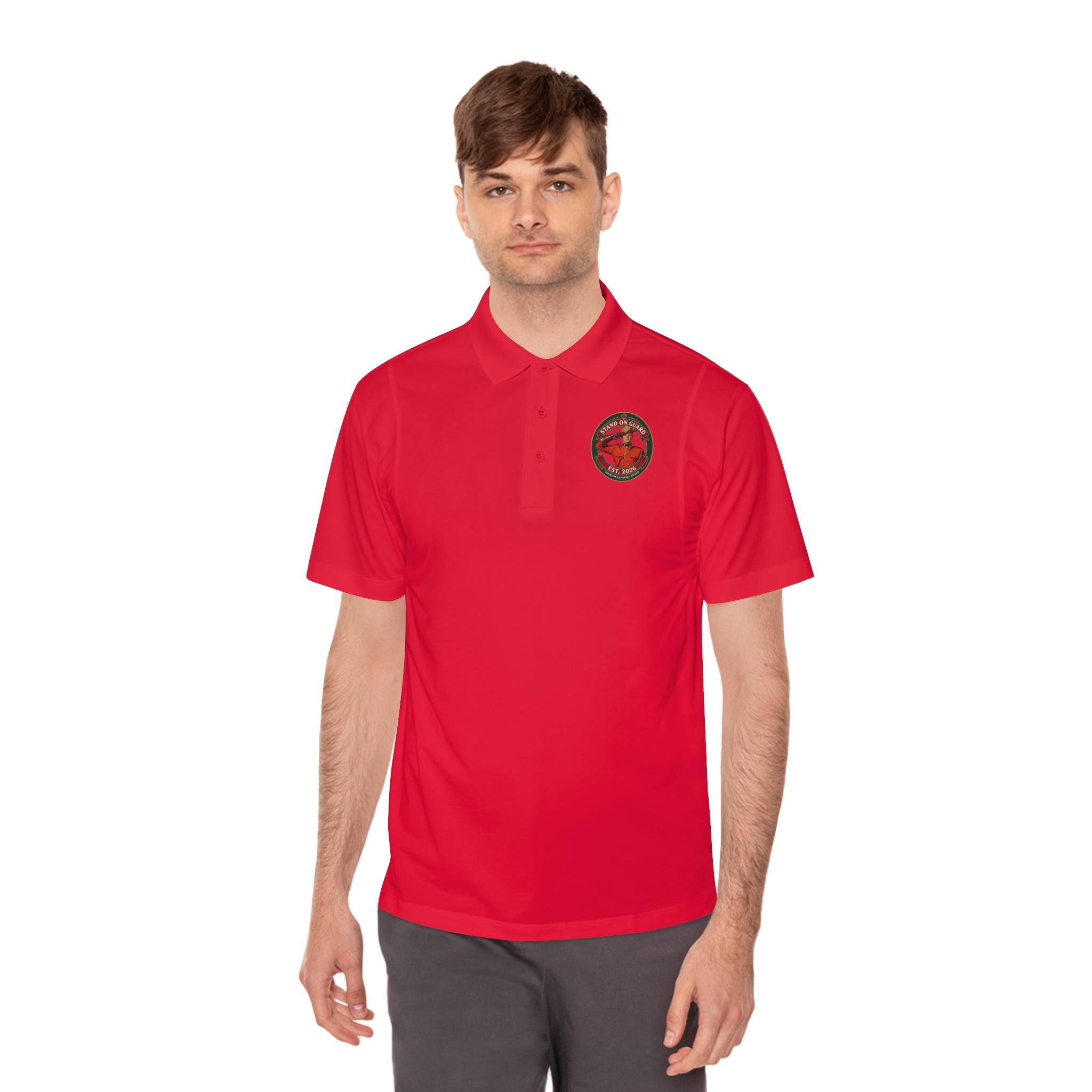 'Stand on Guard' Crest Polo — Men's Sport Performance Shirt