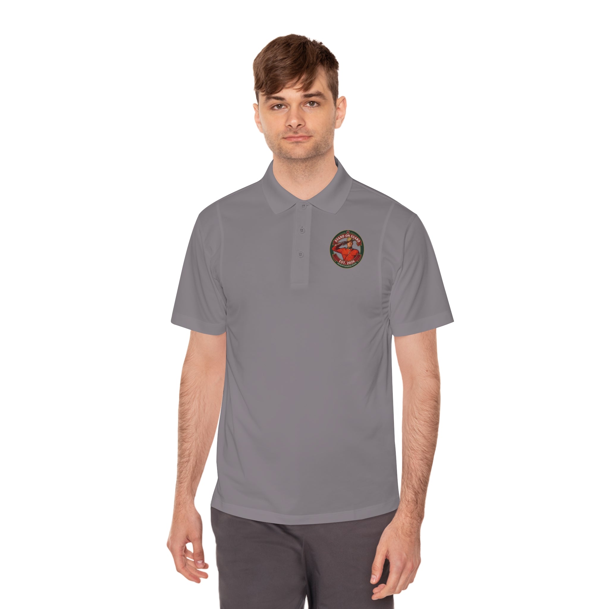 'Stand on Guard' Crest Polo — Men's Sport Performance Shirt