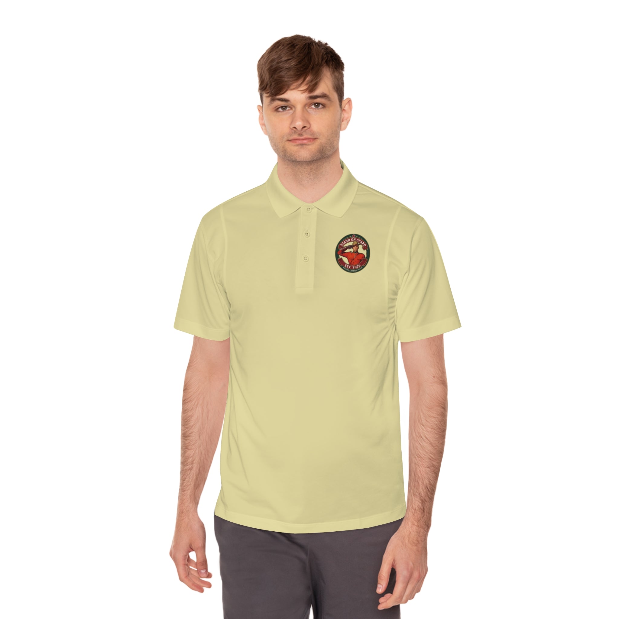 'Stand on Guard' Crest Polo — Men's Sport Performance Shirt
