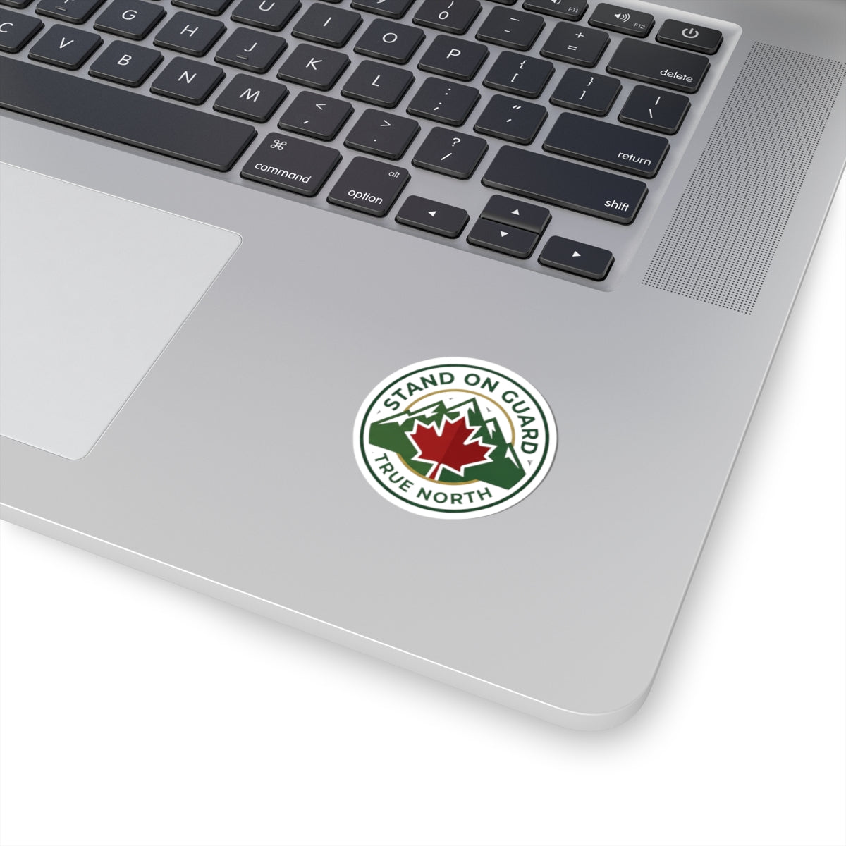 Stand On Guard True North Sticker — Canadian Maple Mountain Crest Kiss-Cut Sticker
