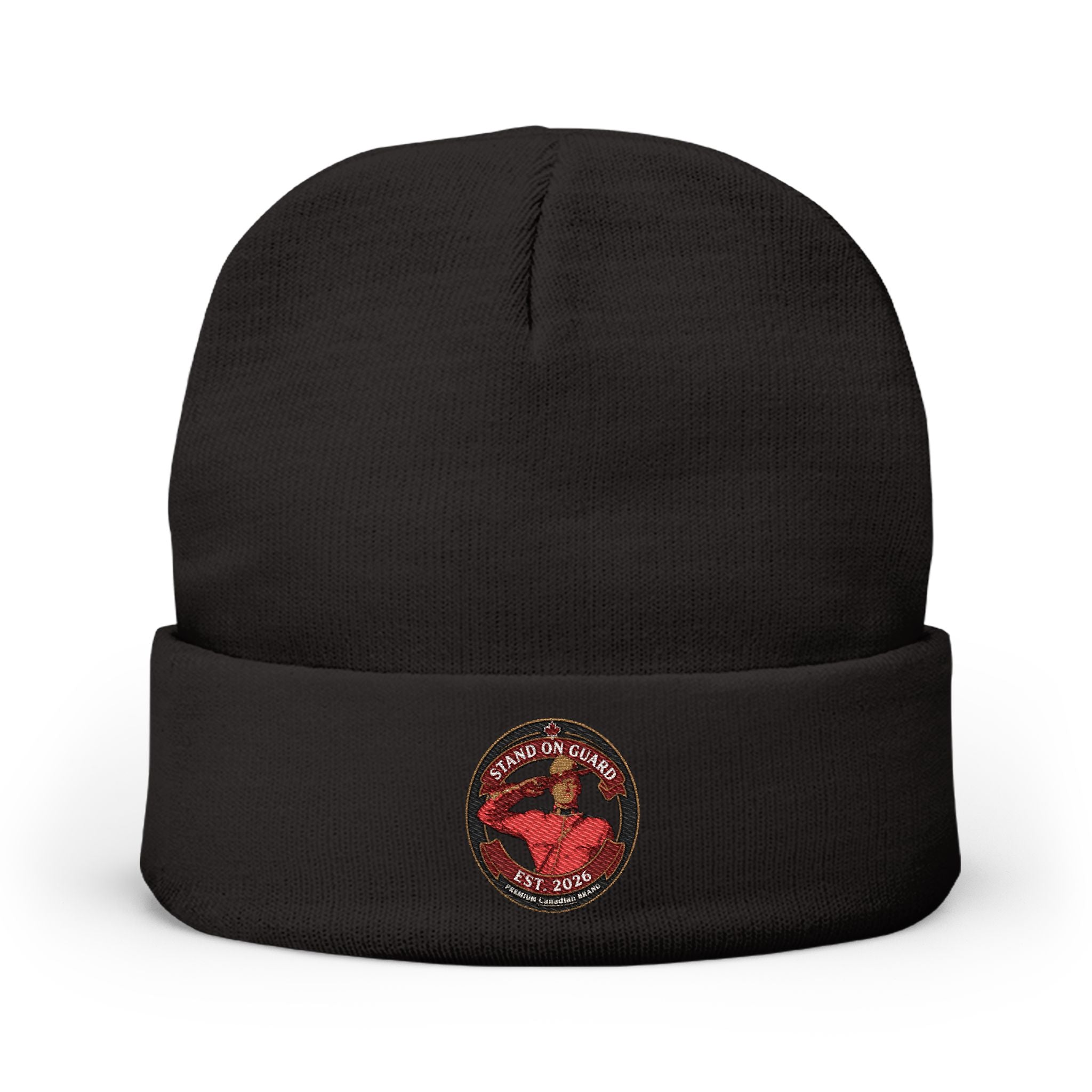 Embroidered 'Stand on Guard' Knit Beanie — Signature Patch Winter Hat