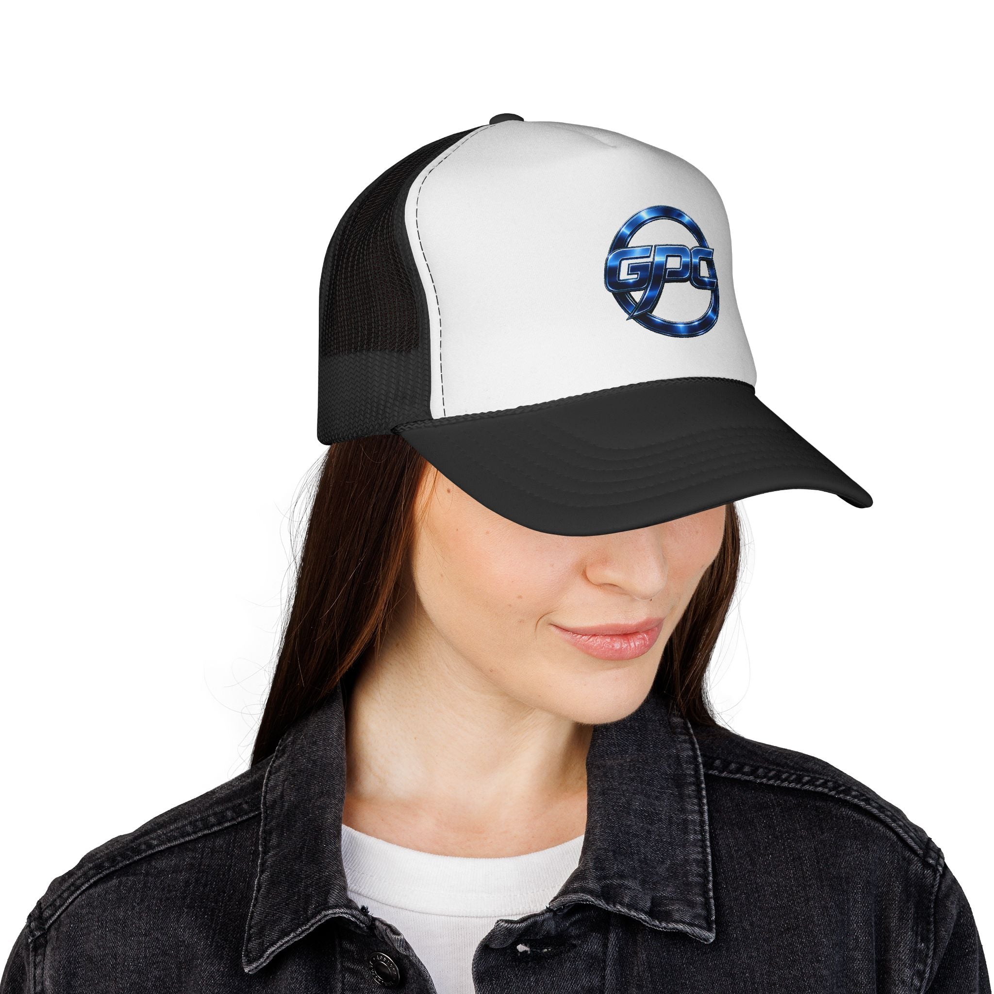 Trucker Cap with Blue Metallic GPS Logo – Mesh Snapback Hat for Drivers & Travel Fans