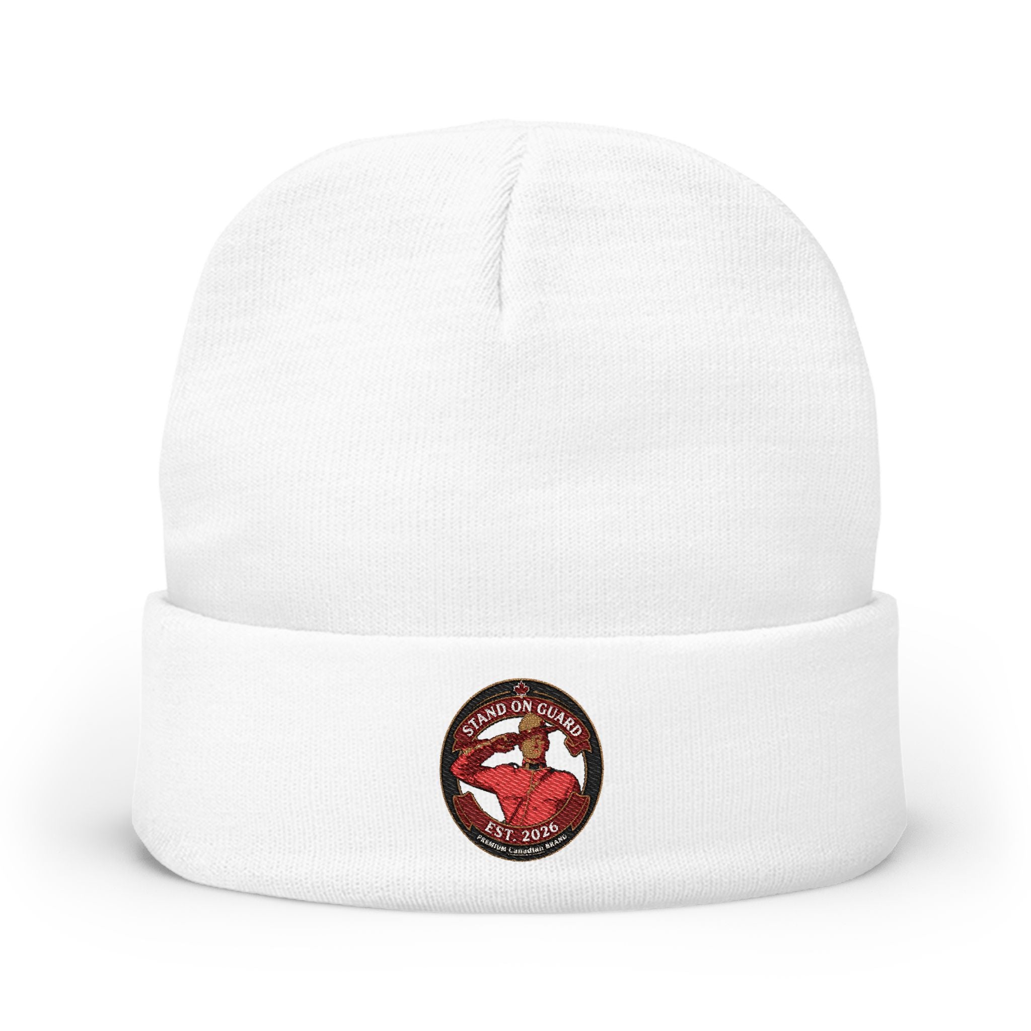 Embroidered 'Stand on Guard' Knit Beanie — Signature Patch Winter Hat